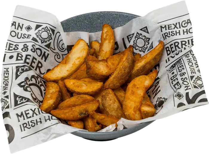 Papas gajo sazonadas, en tazón.